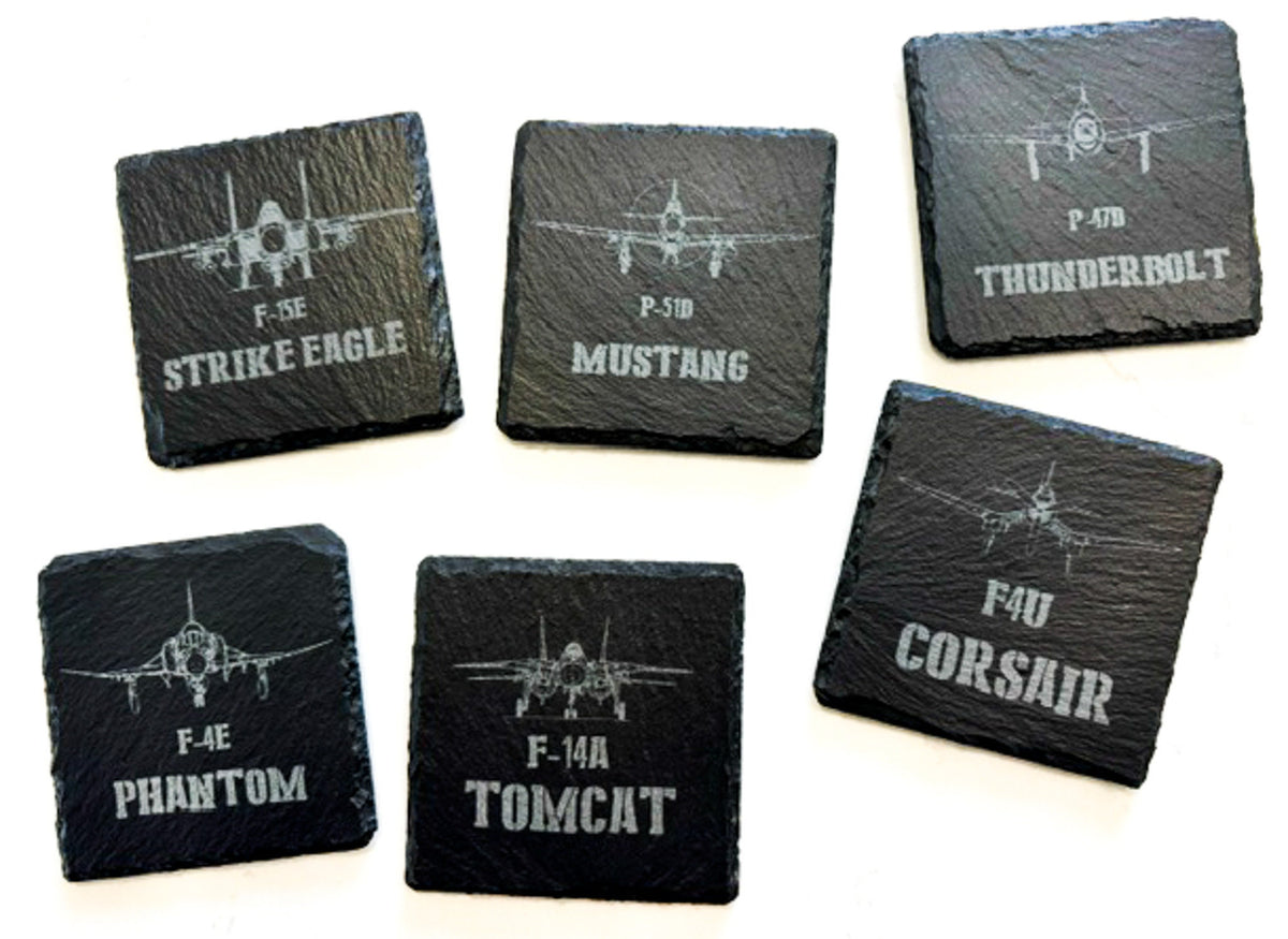 Laser engraved slate aircraft coaster