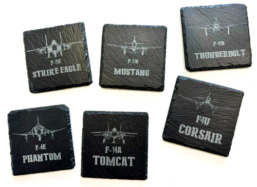 Laser engraved slate aircraft coaster
